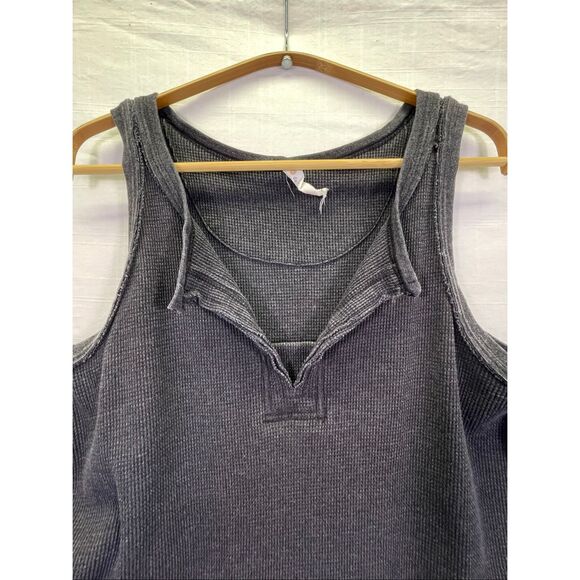 Anthropologie Daily Practice Waffle Knit Henley Midi Dress Charcoal Gray Large - Picture 6 of 11